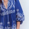 Boho Tie Neck Kaftan Blue Ornamental Garden Boho Tie Neck Kaftan Blue Ornamental Garden