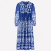 Boho Tie Neck Kaftan Blue Ornamental Garden Boho Tie Neck Kaftan Blue Ornamental Garden
