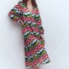 Boho Tie Neck Kaftan Multi, Zig Zag Wave