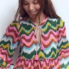 Boho Tie Neck Kaftan Multi, Zig Zag Wave