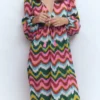 Boho Tie Neck Kaftan Multi, Zig Zag Wave