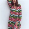 Boho Tie Neck Kaftan Multi, Zig Zag Wave