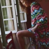 Boho Tie Neck Kaftan Multi, Zig Zag Wave