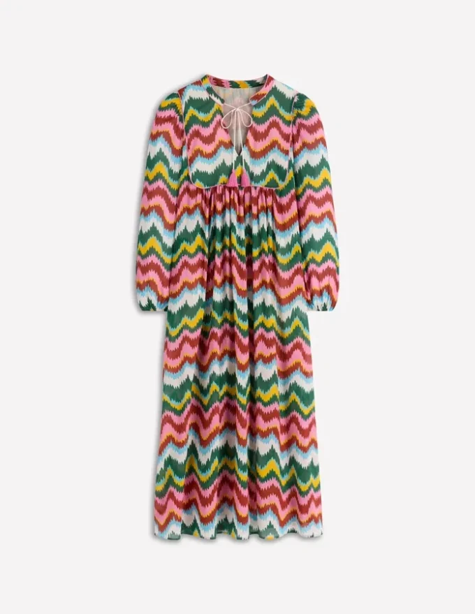 Boho Tie Neck Kaftan Multi, Zig Zag Wave