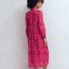 Boho Tie Neck Kaftan Red Ornamental Foilage