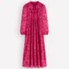 Boho Tie Neck Kaftan Red Ornamental Foilage