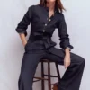 Bootcut Button Denim Jumpsuit Indigo