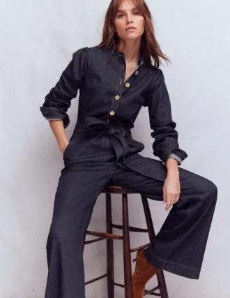 Bootcut Button Denim Jumpsuit Indigo