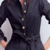 Bootcut Button Denim Jumpsuit Indigo