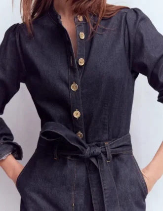 Bootcut Button Denim Jumpsuit Indigo