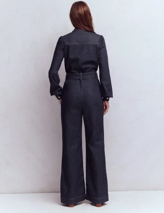 Bootcut Button Denim Jumpsuit Indigo