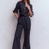 Bootcut Button Denim Jumpsuit Indigo