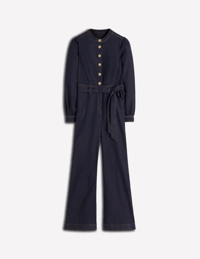 Bootcut Button Denim Jumpsuit Indigo