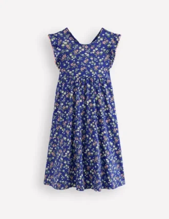 Bow Back Jersey Dress Blue Ditsy Floral