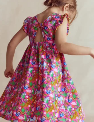 Bow Back Jersey Dress Flamingo Pink Jungle Animals