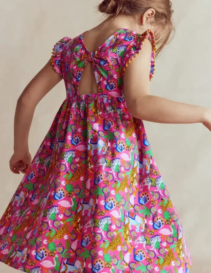 Bow Back Jersey Dress Flamingo Pink Jungle Animals Bow Back Jersey Dress Flamingo Pink Jungle Animals