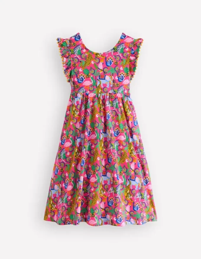 Bow Back Jersey Dress Flamingo Pink Jungle Animals Bow Back Jersey Dress Flamingo Pink Jungle Animals