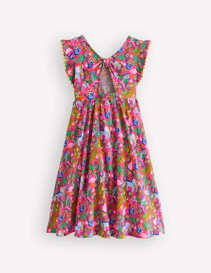 Bow Back Jersey Dress Flamingo Pink Jungle Animals Bow Back Jersey Dress Flamingo Pink Jungle Animals