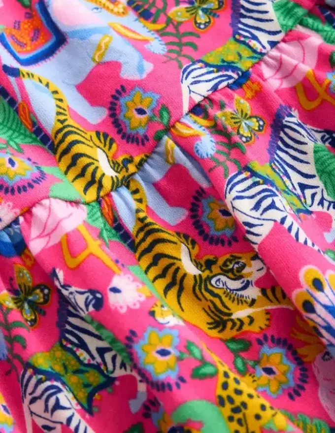 Bow Back Jersey Dress Flamingo Pink Jungle Animals Bow Back Jersey Dress Flamingo Pink Jungle Animals