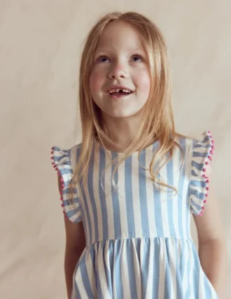 Bow Back Jersey Dress Salt Blue/ Ivory Stripe