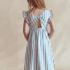 Bow Back Jersey Dress Salt Blue/ Ivory Stripe Bow Back Jersey Dress Salt Blue/ Ivory Stripe