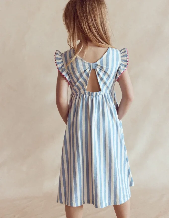 Bow Back Jersey Dress Salt Blue/ Ivory Stripe Bow Back Jersey Dress Salt Blue/ Ivory Stripe