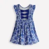 Bow Back Shirred Dress Bright Blue Jungle Woodblock Bow Back Shirred Dress Bright Blue Jungle Woodblock