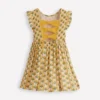 Bow Back Shirred Dress Honeycomb Yellow Flower Stem Bow Back Shirred Dress Honeycomb Yellow Flower Stem