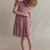 Bow Back Shirred Dress Pink Cherries