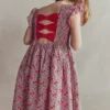 Bow Back Shirred Dress Pink Cherries
