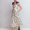 Bow Detail Linen Empire Dress Ivory Painted Dot Spaced Bow Detail Linen Empire Dress Ivory Painted Dot Spaced