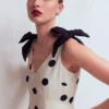 Bow Detail Linen Empire Dress Ivory Painted Dot Spaced Bow Detail Linen Empire Dress Ivory Painted Dot Spaced