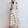 Bow Detail Linen Empire Dress Ivory Painted Dot Spaced Bow Detail Linen Empire Dress Ivory Painted Dot Spaced