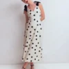 Bow Detail Linen Empire Dress Ivory Painted Dot Spaced Bow Detail Linen Empire Dress Ivory Painted Dot Spaced
