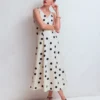 Bow Detail Linen Empire Dress Ivory Painted Dot Spaced Bow Detail Linen Empire Dress Ivory Painted Dot Spaced