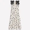 Bow Detail Linen Empire Dress Ivory Painted Dot Spaced Bow Detail Linen Empire Dress Ivory Painted Dot Spaced