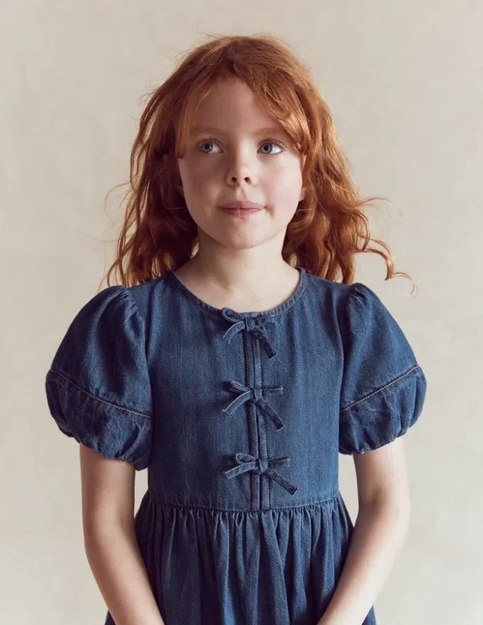 Bow Front Woven Dress Mid Vintage Denim Bow Front Woven Dress Mid Vintage Denim