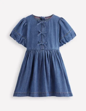 Bow Front Woven Dress Mid Vintage Denim