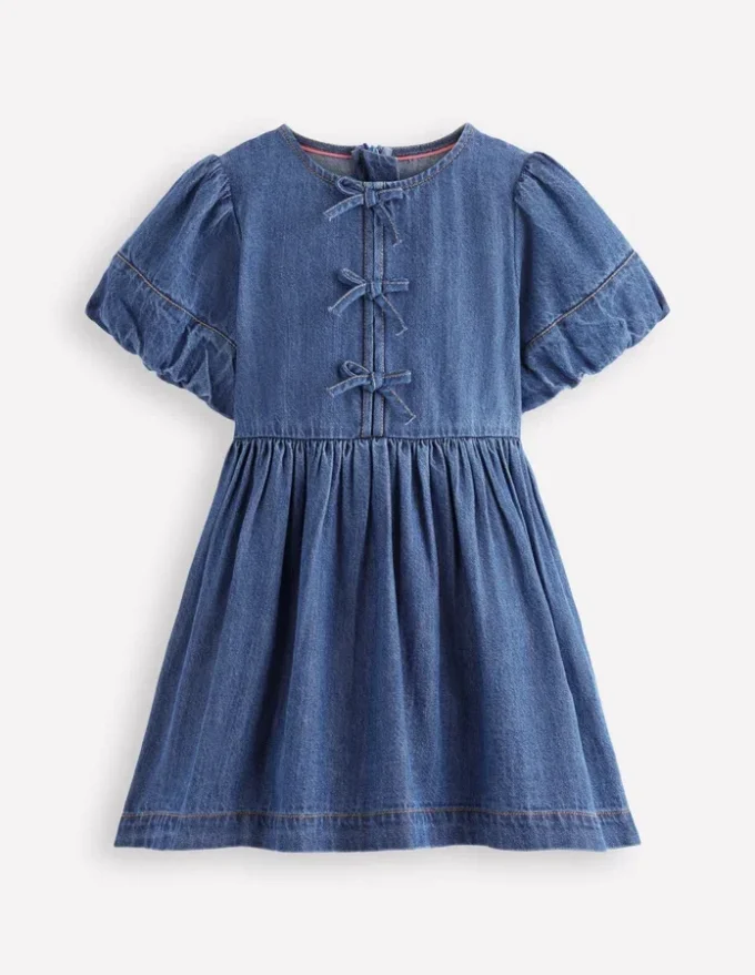Bow Front Woven Dress Mid Vintage Denim Bow Front Woven Dress Mid Vintage Denim