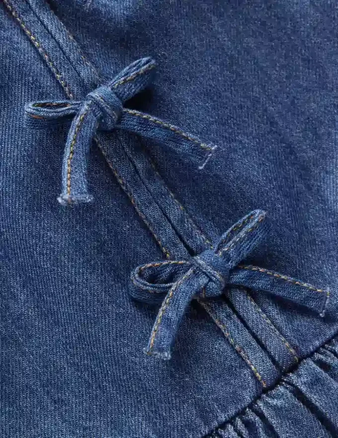 Bow Front Woven Dress Mid Vintage Denim Bow Front Woven Dress Mid Vintage Denim