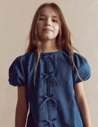 Bow Front Woven Top Chambray