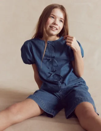 Bow Front Woven Top Chambray
