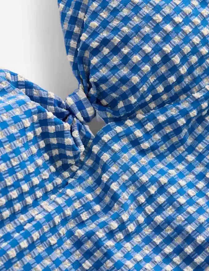 Bow Halter Swimsuit Bright Blue, Gingham Bow Halter Swimsuit Bright Blue, Gingham