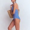 Bow Halter Swimsuit Bright Blue, Gingham Bow Halter Swimsuit Bright Blue, Gingham