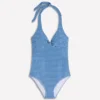 Bow Halter Swimsuit Bright Blue, Gingham Bow Halter Swimsuit Bright Blue, Gingham