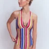 Bow Halter Swimsuit Multi Stripe Bow Halter Swimsuit Multi Stripe