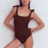 Bow Tie Shoulder Swimsuit Cinnamon Bow Tie Shoulder Swimsuit Cinnamon