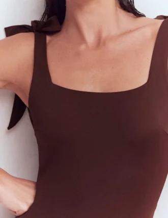 Bow Tie Shoulder Swimsuit Cinnamon