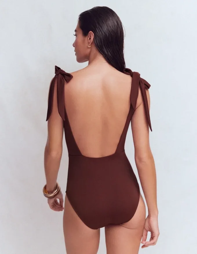 Bow Tie Shoulder Swimsuit Cinnamon Bow Tie Shoulder Swimsuit Cinnamon