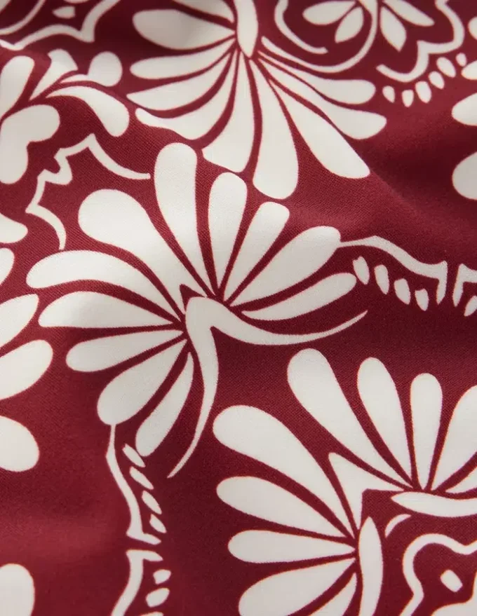 Bow Tie Shoulder Swimsuit Maroon, Botanical Charm Bow Tie Shoulder Swimsuit Maroon, Botanical Charm